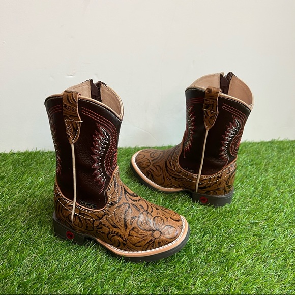 Kid's Western Rodeo Square Toe Genuine Leather Cowboy Boots Bota Niño cincelada - Picture 8 of 8